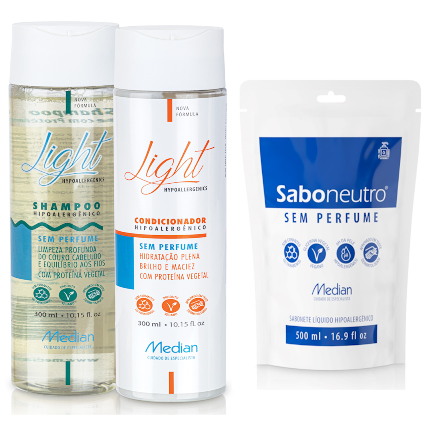 *shampoo + Condicionador + Refil Sabonete Sem Perfume Median